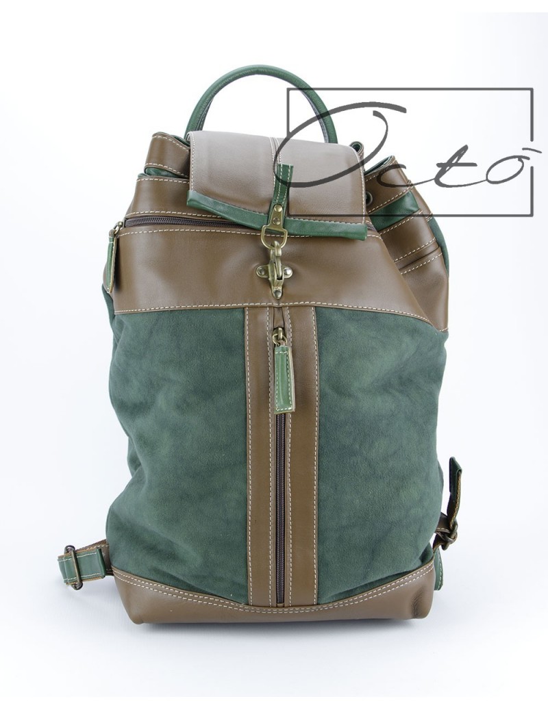 Zaino verde pelle e stoffa